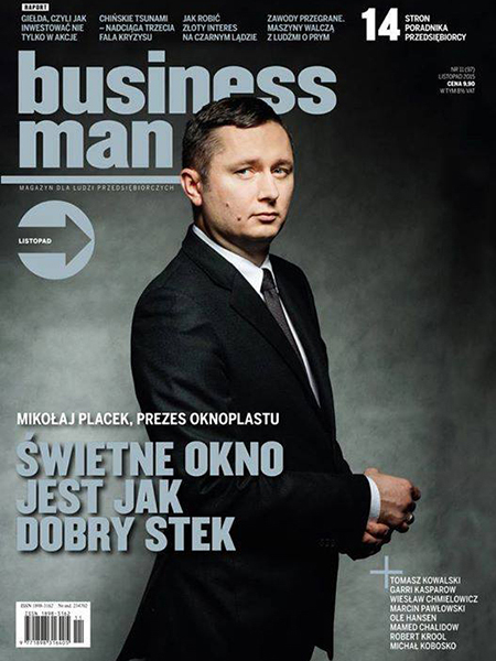 Mikołaj Placek, prezes Oknoplast. Okładka magazynu Businessman. Biznesowa Fotografia Wizerunkowa Kraków.